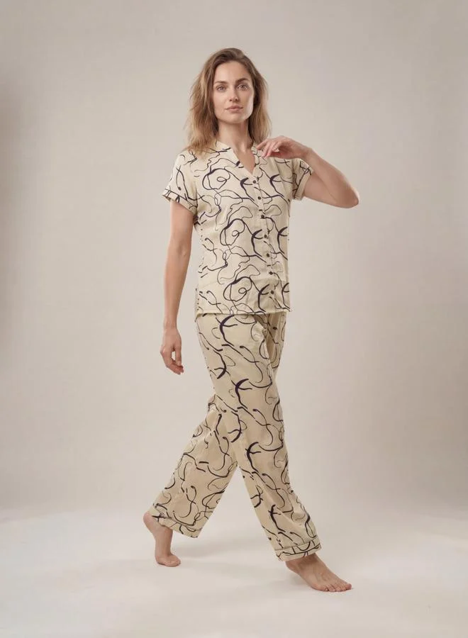 ميش طقم بيجاما من بنطال وقميص قطن مطبوع